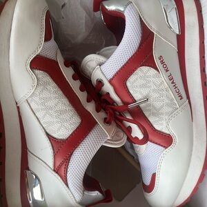 Michael Kors White and Red Platform Sneakers
